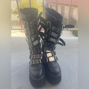 Black Vegan Leather Damned-318 Demonia Boots